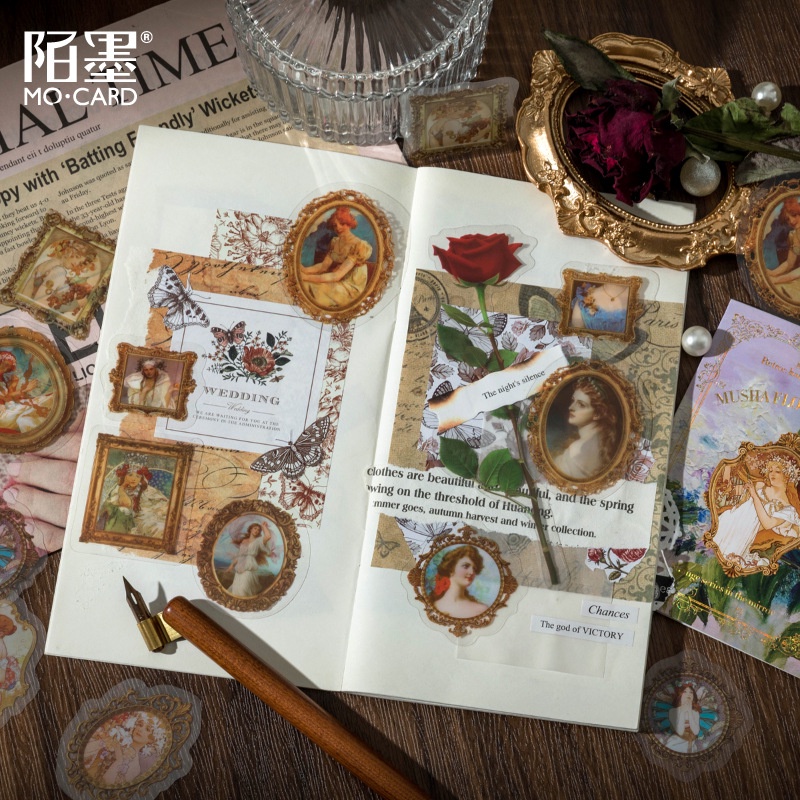 Set 30 Sticker PET Nhân Vật Hoạt Hình Vintage Trang Trí Nhật Ký / Sổ Tay