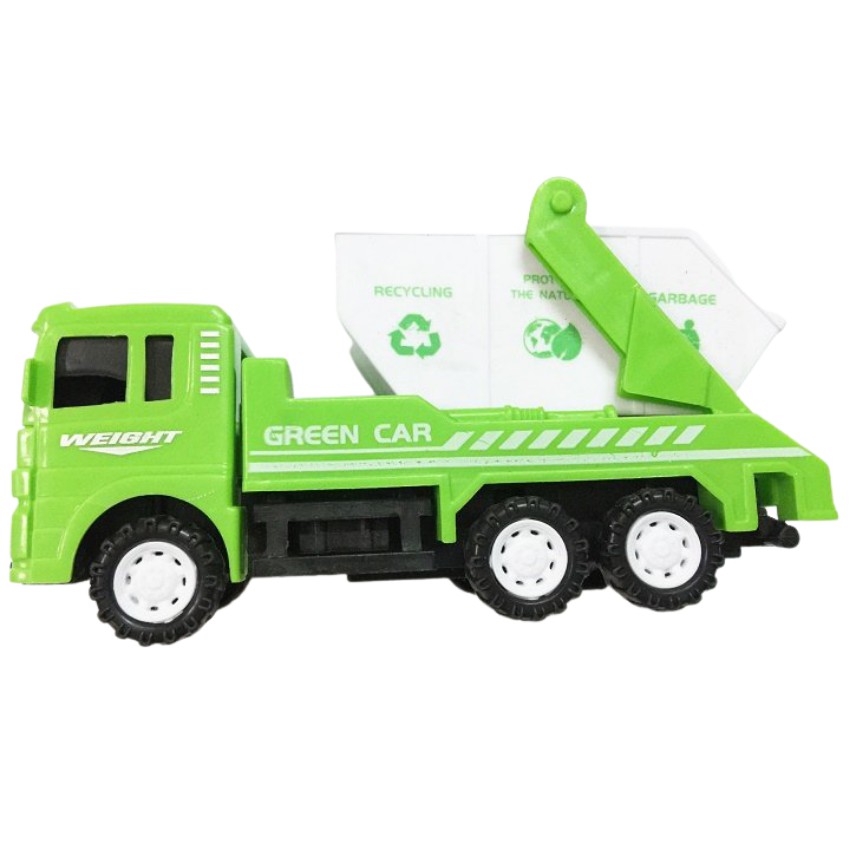 Đồ Chơi Xe Chở Rác Gồm 4 Chiếc Màu Xanh Lá, Di Chuyển Đà Cót, Dành Cho Các Bé Đam Mê Sưu Tập Xe