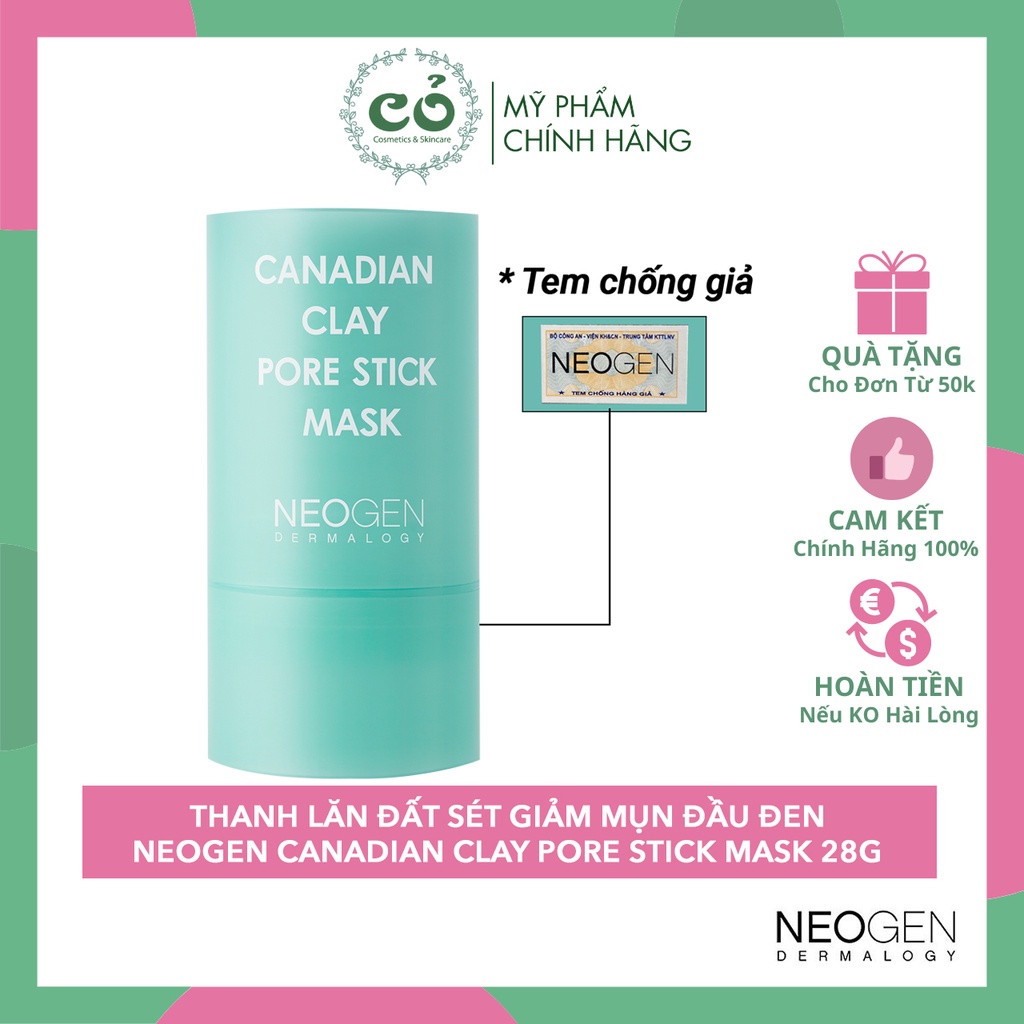 Thanh Lăn Đất Sét Neogen - Mặt Nạ Bùn Băng Giảm Mụn Đầu Đen Se Nhỏ Lỗ Chân Lông Neogen Canadian Clay Pore Stick Mask 28g