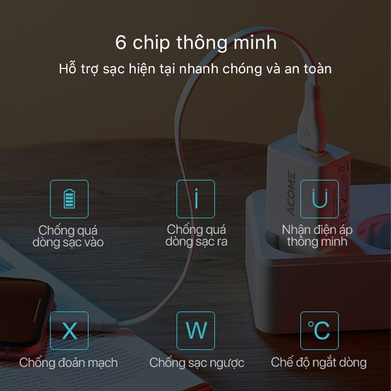 Cốc Sạc Củ Sạc Nhanh 10W ACOME AC04 Cổng USB 2A Thích Hợp Với Các Thiết Bị IOS Android - BẢO HÀNH 12 THÁNG 1 ĐỔI 1