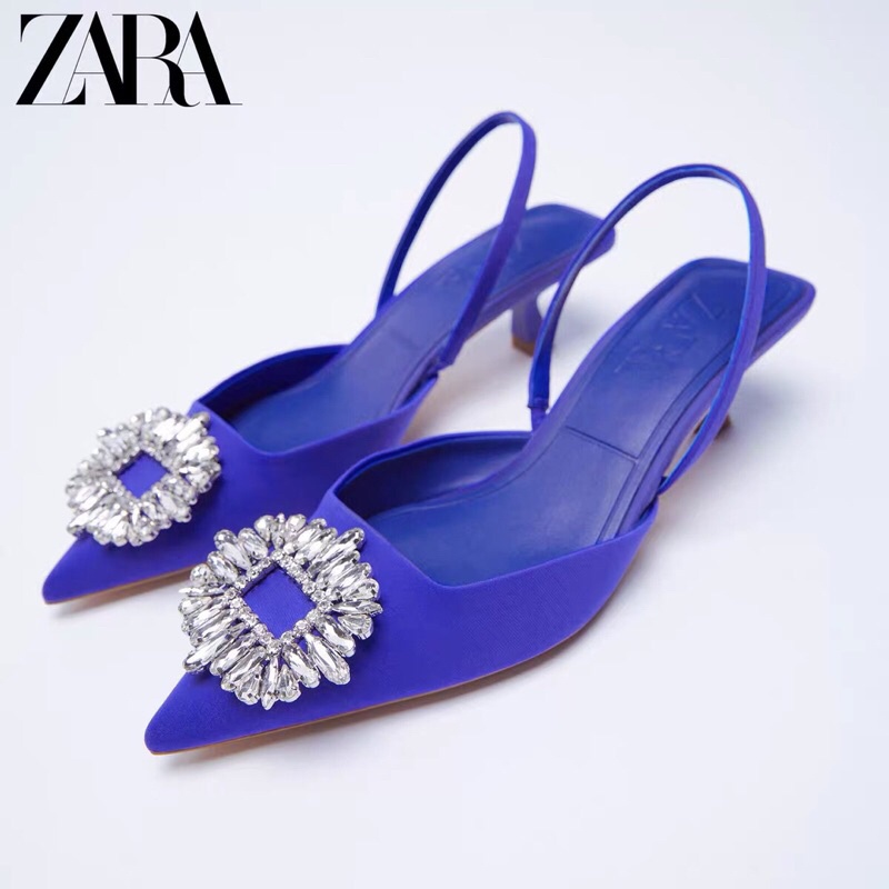 GIÀY CAO ZARA XANH DƯƠNG HỞ GÓT ĐÍNH ĐÁ LẤP LÁNH