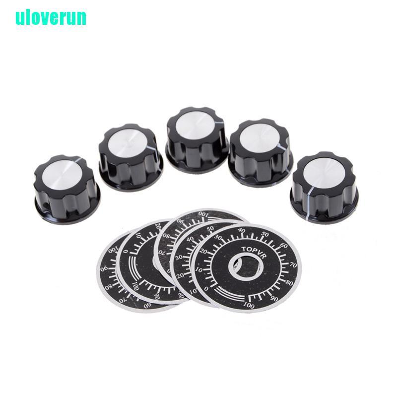 Bộ 5 Nút Vặn Chiết Áp Màu Đen Kèm 5 Đếm Số Từ 0-100 Tiện Dụng