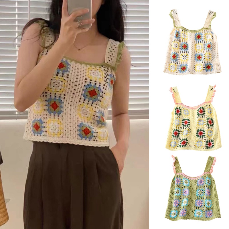 Ivy Áo hai dây Móc Không Tay Ngọt Ngào Mặc Hàng Ngày Đi Biển Mua Sắm Ngày