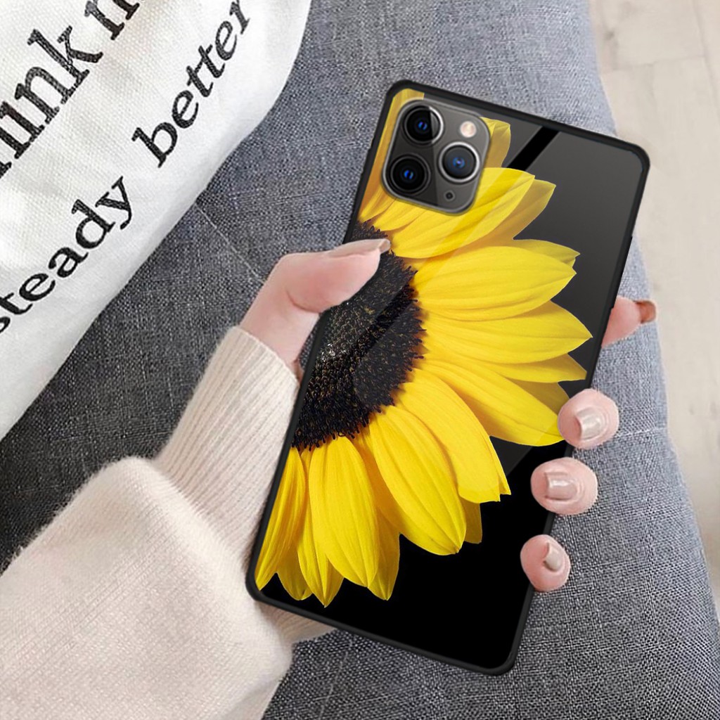 Ốp iphone kính cường lực hoa hướng dương cho 11/11pro/11promax/12 pro max/13 pro max/6/7/8/plus/splus/x/xs/xr/xsmax-k136