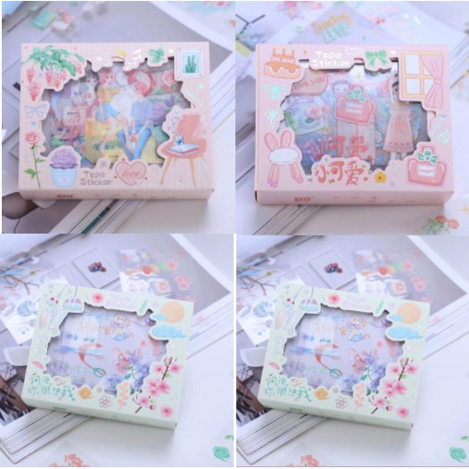 set sticker cô gái gấu thỏ roro jump SSI1 12 tấm sticker cute sticker dễ thương