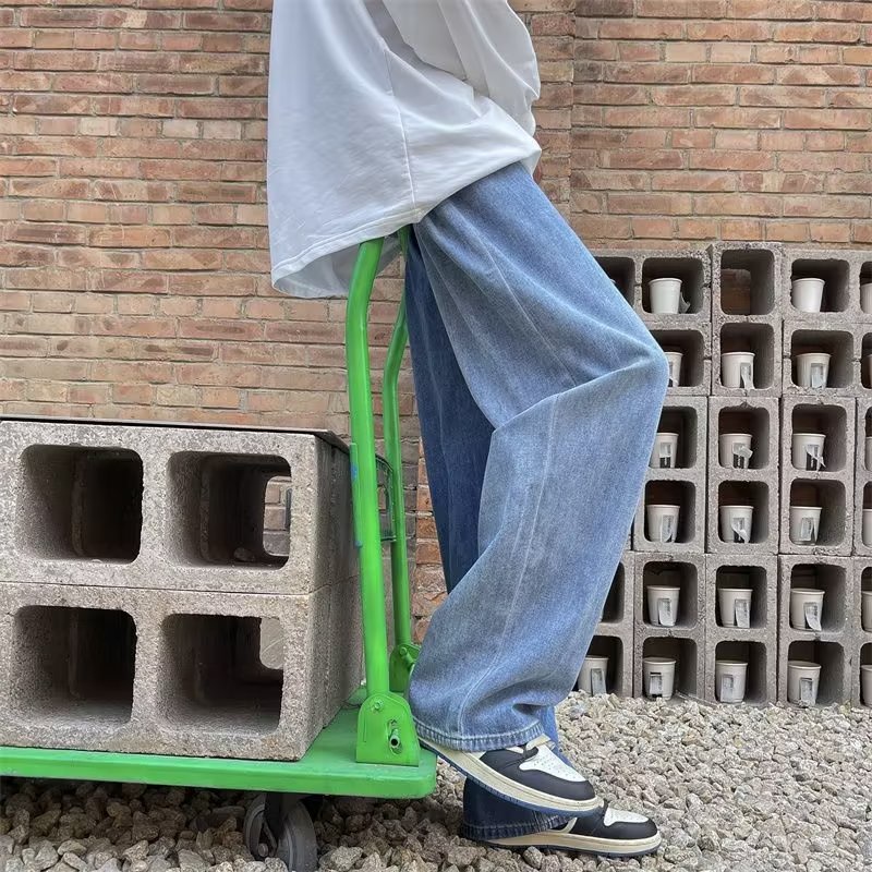 Quần jeans Dài Lưng Thun Phối Vết Rách Phong Cách Hip Hop Hàn Quốc Cho Nam Giới Size S-3XL