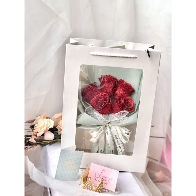 Set 10 Túi Hộp Giấy Mặt Kính Mika Đựng Hoa, Quà Tặng Sang Trọng