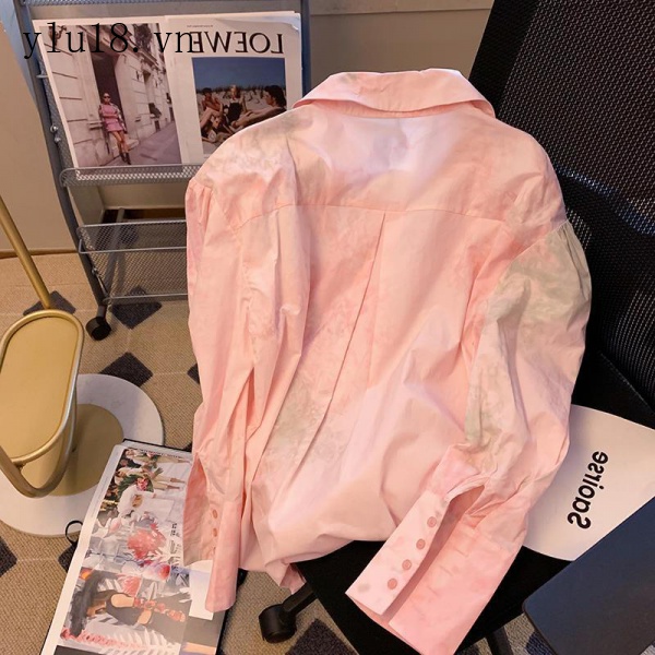 Áo Sơ Mi Tay Dài Dáng Rộng Họa Tiết Hoa Màu Nhuộm Thời Trang Xuân Thu Phong Cách Pháp Sang Trọng Cho Nữ