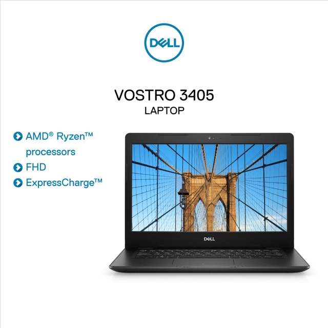 Laptop Dell AMD R5-3500U 8GD4, 512GB, 14"FHD Anti-Glare, Win10, Đen (V4R53500U003W)
