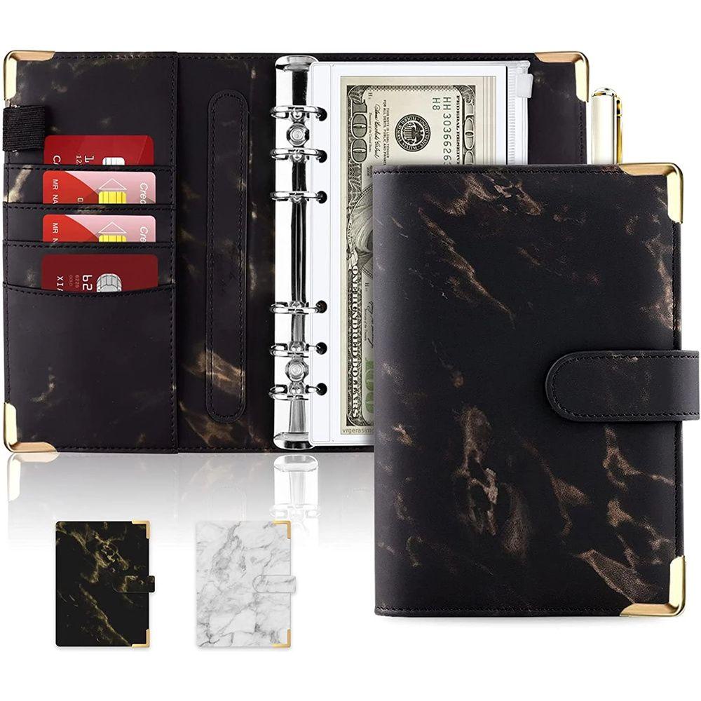 PEWANY Stationery Marble Notebook Cash Envelopes 6 Ring Binder Notebook Binder Money Organizer for Budgeting A6 Notebook School Supplies Zipper Envelope PU Leather Marble Budget Binder