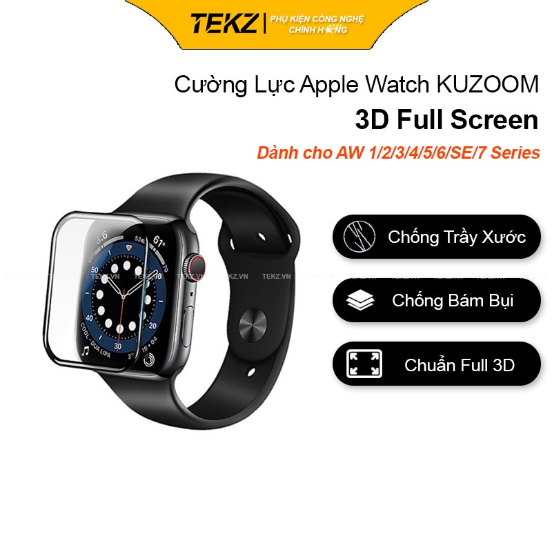 Miếng Dán Cường Lực Apple Watch 3D Kuzoom Dẻo Ôm Sát Viền Chống Vỡ, Chống Trầy Xước, Hỗ Trợ Full Size 38, 40, 42, 44mm