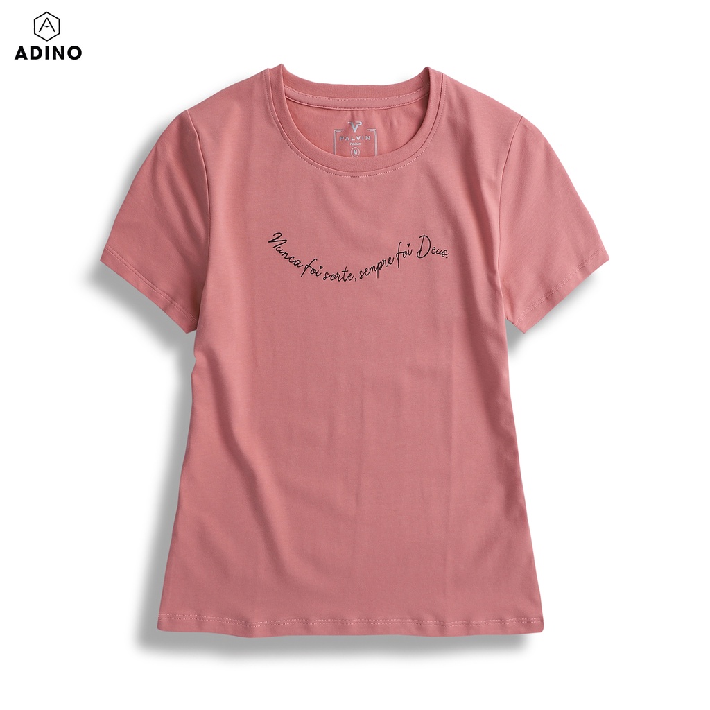Áo phông nữ ADINO màu gạch họa tiết vải cotton mịn thấm hút mồ hôi co giãn 4 chiều dáng công sở slimfit hơi ôm ATN14