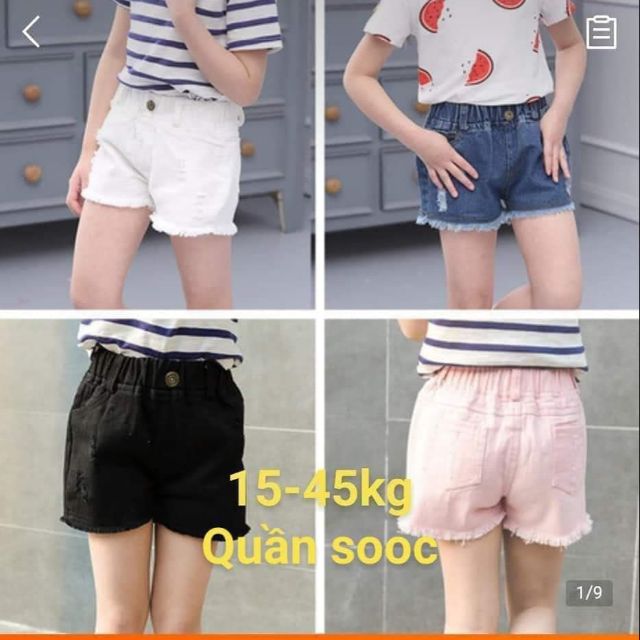 (liên tục bổ sung lô mới)Quần sooc jeans, sooc bò Quảng Châu size nhí đại cho bé gái15-45kg(có video)