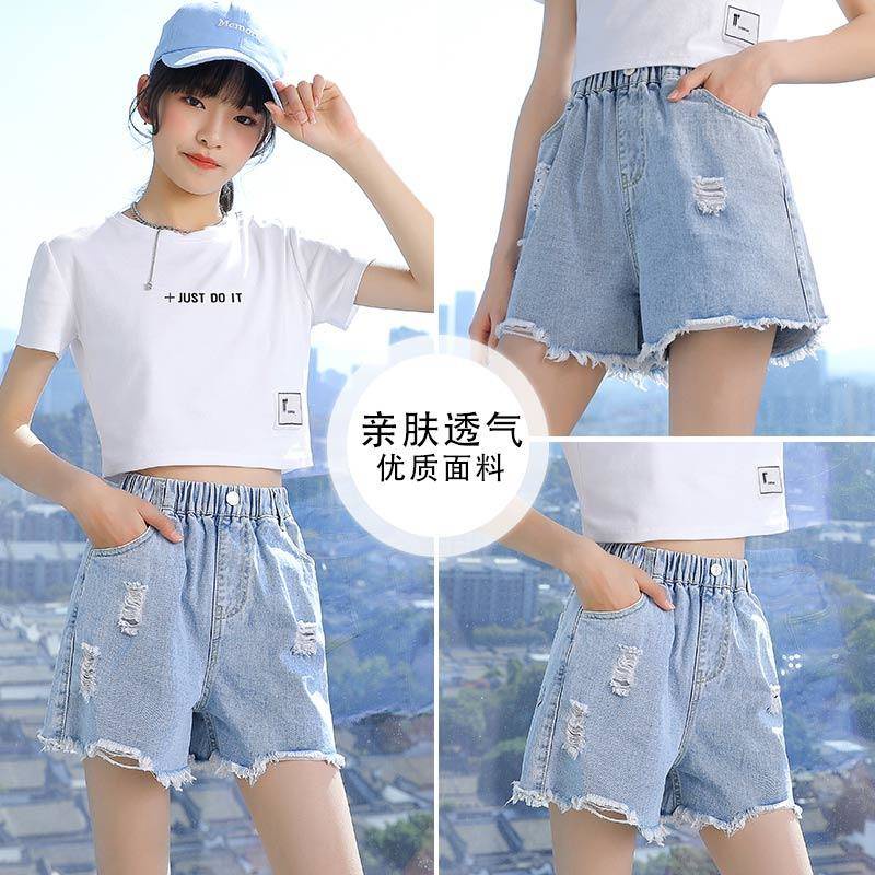 Quần Short Jean Rách Thời Trang Mùa Hè Phong Cách Mới Dành Cho Bé Gái 12 Tuổi