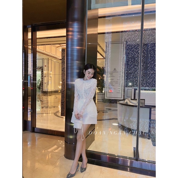 Set áo pelum ren hoa và chân váy