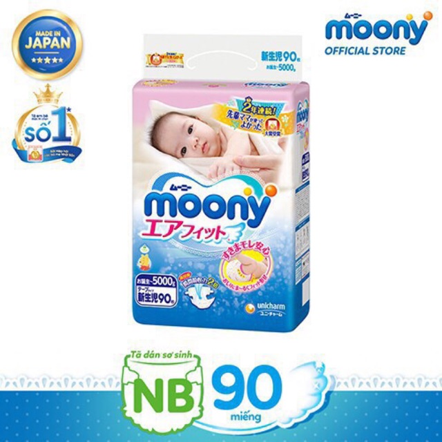 [Hà Nội] Tã dán sơ sinh Moony Newborn 90 miếng (Nhập khẩu từ Nhật Bản)