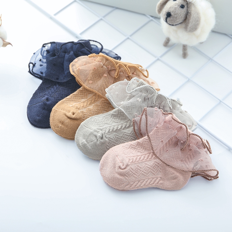 Vớ cotton cổ thấp phối ren kiểu công chúa thời trang mùa hè cho bé gái