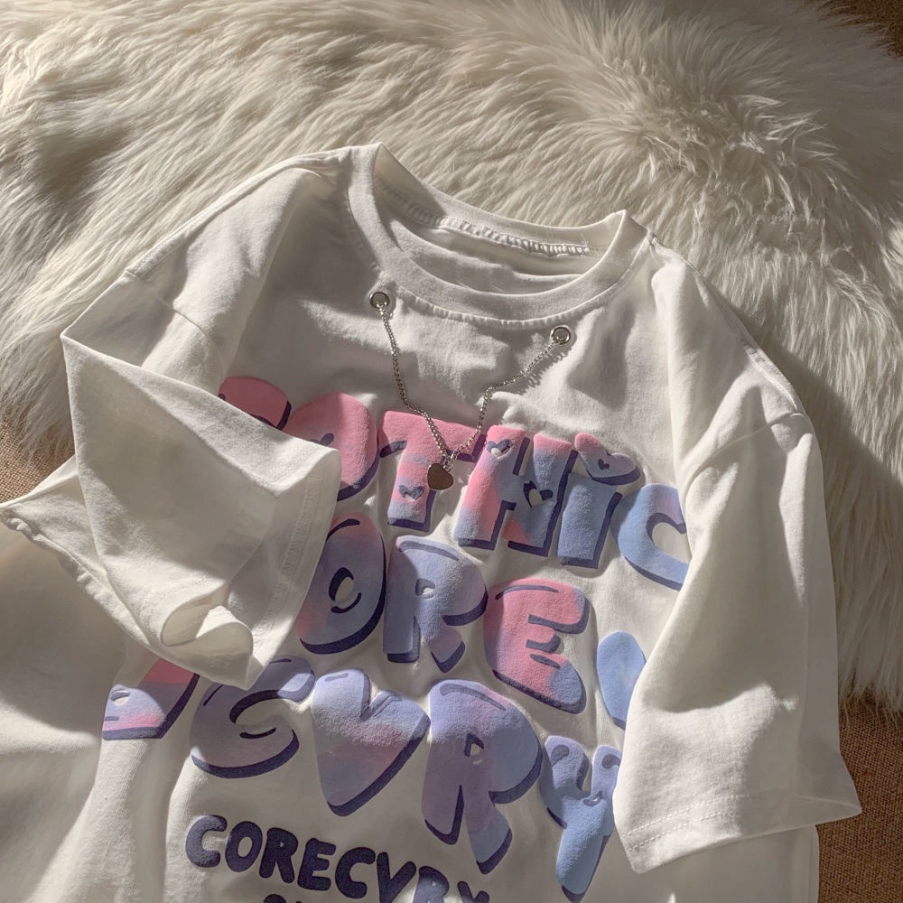 Áo Thun Cotton Dáng Rộng Tay Ngắn In Chữ Mẫu Mới Thời Trang Mùa Hè Dành Cho Nữ 2022