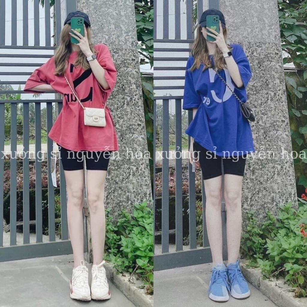 Set bộ áo thun tay lỡ form rộng in chữ S kèm quần ngố legging siêu xinh 2 màu hồng xanh dễ thương Xưởng Sỉ Nguyễn Hoa