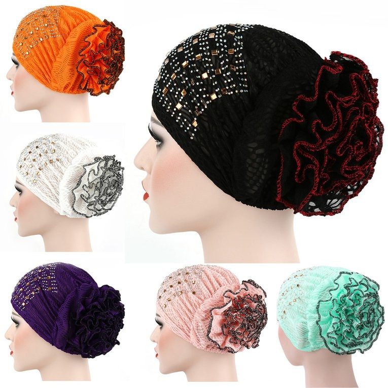 #cz Bicolor Diamond Flower scarf cap