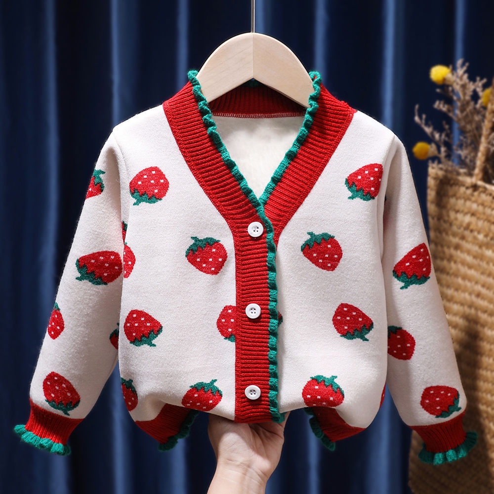 Áo Khoác Cardigan Dệt Kim Lót Lông Cừu Thời Trang Thu Đông 2022 Mới Cho Bé Gái
