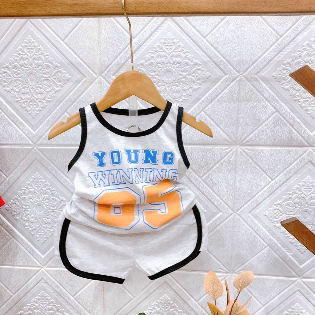 Bộ quần áo ba lỗ thun cotton thoáng mát cho bé trai gái 8-18kg