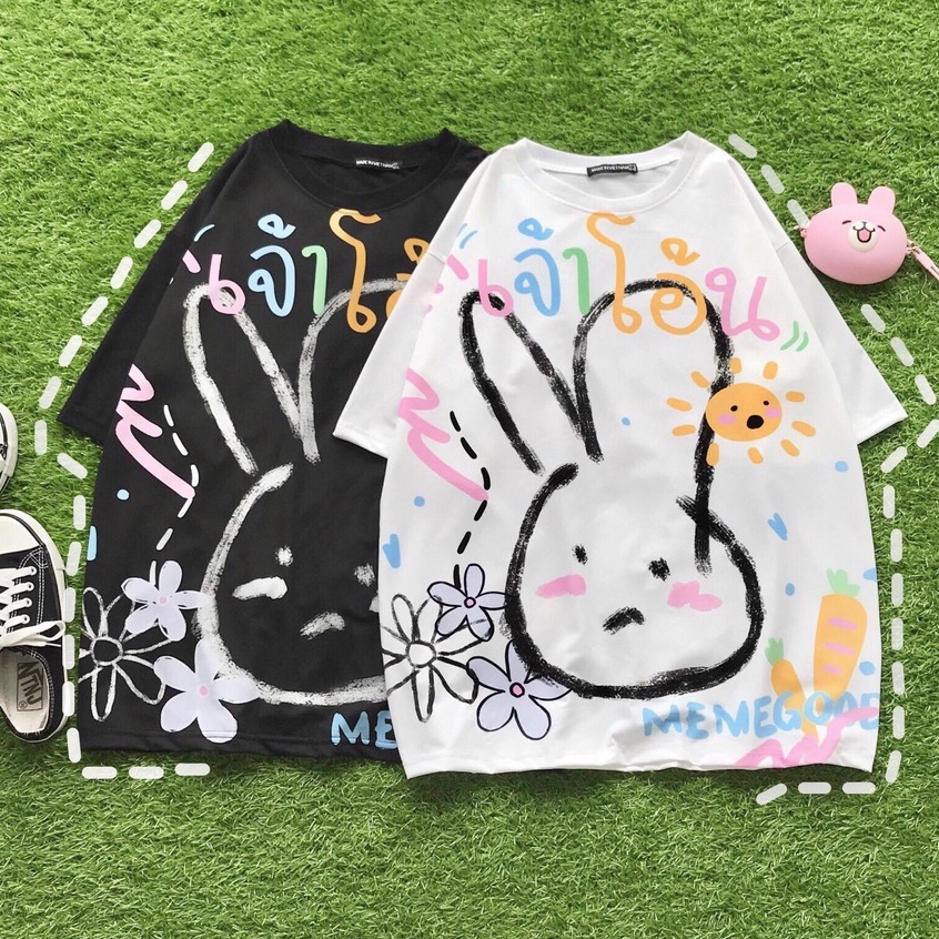 Áo thỏ chữ Thái Rabbit Bunny cute trắng đen cryaotic10