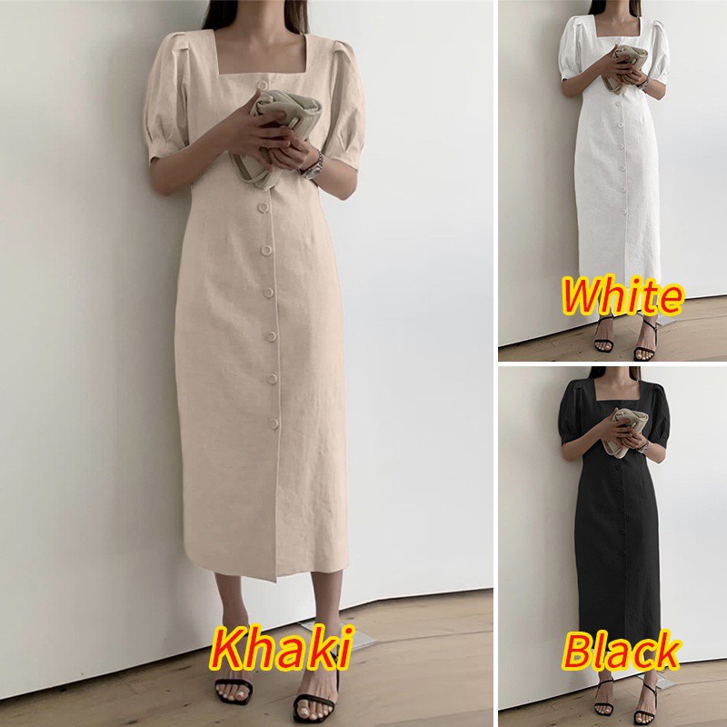 Đầm ZANZEA ôm dáng cổ vuông tay ngắn màu trơn thanh lịch cho bạn gái