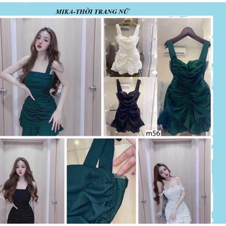 Đầm nữ đẹp 2 dây nhún bèo xinh lung linh
