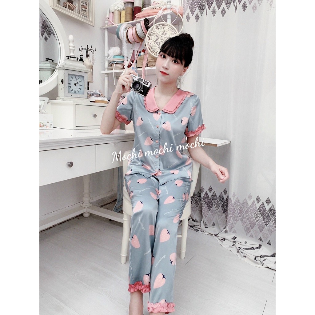 Bộ pijama lụa Mochi chính hãng cổ bèo dễ thương Giangkoivnxk