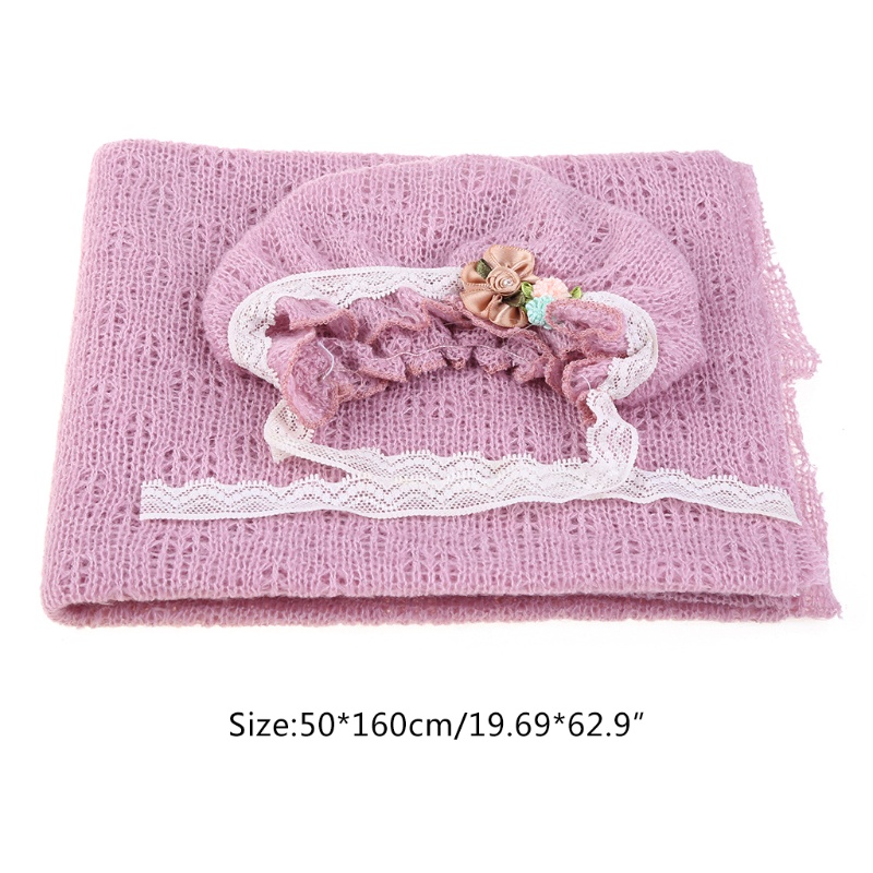 Chăn Dệt Kim Co Giãn + Mũ Trùm Dùng Làm Đạo Cụ Chụp Ảnh Cho Bé Sơ Sinh