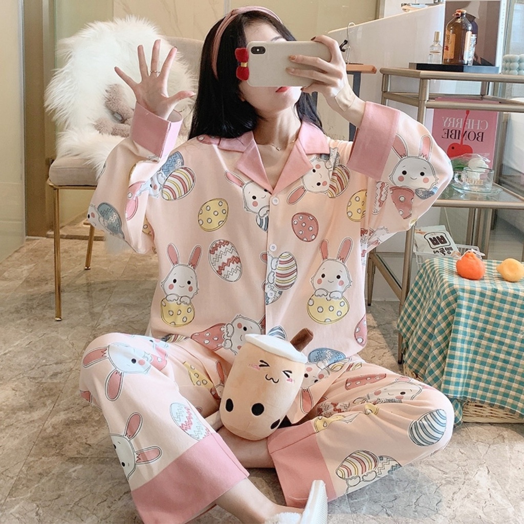 BỘ ĐỒ NGỦ NỮ MẶC NHÀ DÀI TAY COTTON ULZZANG CAO CẤP HOT 2021