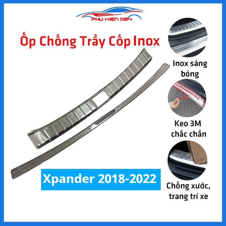 Ốp chống trầy cốp Xpander 2018-2019-2020-2021-2022 inox sáng bóng bảo vệ xe chống va đập