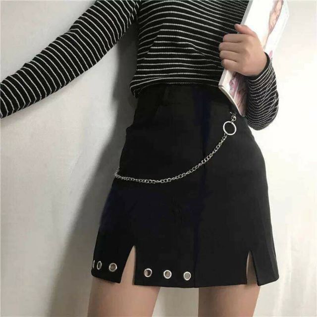 Chân váy chain ulzzang có lót trong kèm dây khoen(kèm ảnh thật)