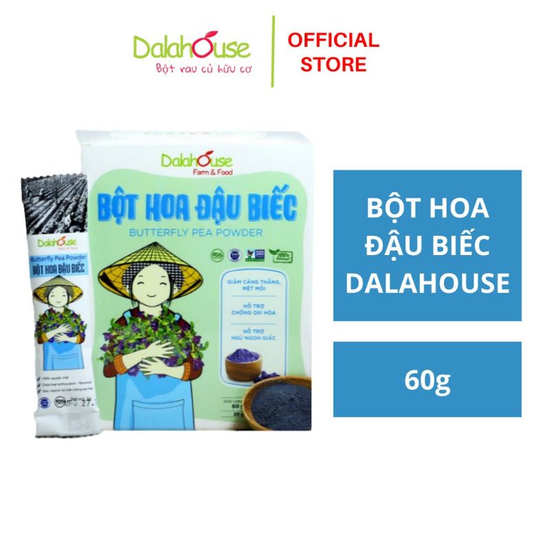 Bột hoa Đậu Biếc Dalahouse nguyên chất sấy lạnh hộp 60g (20 gói× 3g)