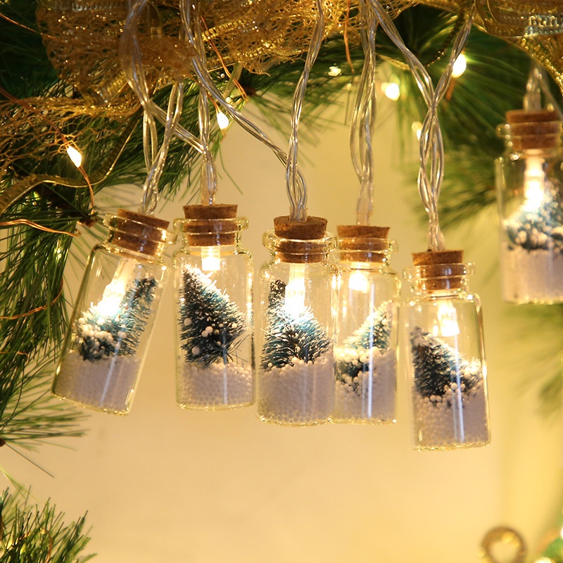 Dây đèn 10 led gắn lọ điều ước treo cây thông noel trang trí giáng sinh đẹp mắt 2m