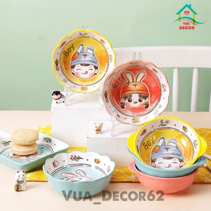 Bộ Bát Đĩa, Decor Gia Đình Bát Ăn Cơm, Tô Sứ Chén Dĩa Dễ Thương Đẹp Cao Cấp KTI01