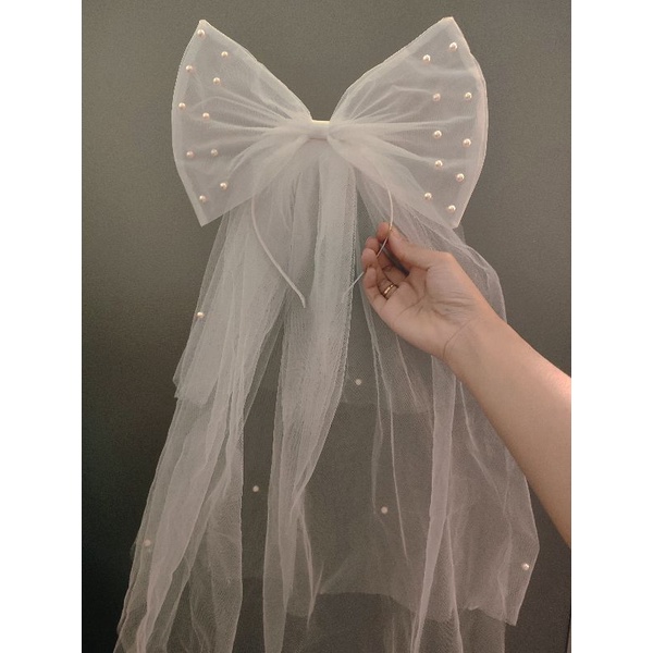 Lúp cô dâu nơ to đính hạt xinh cho bé - không kèm tóc