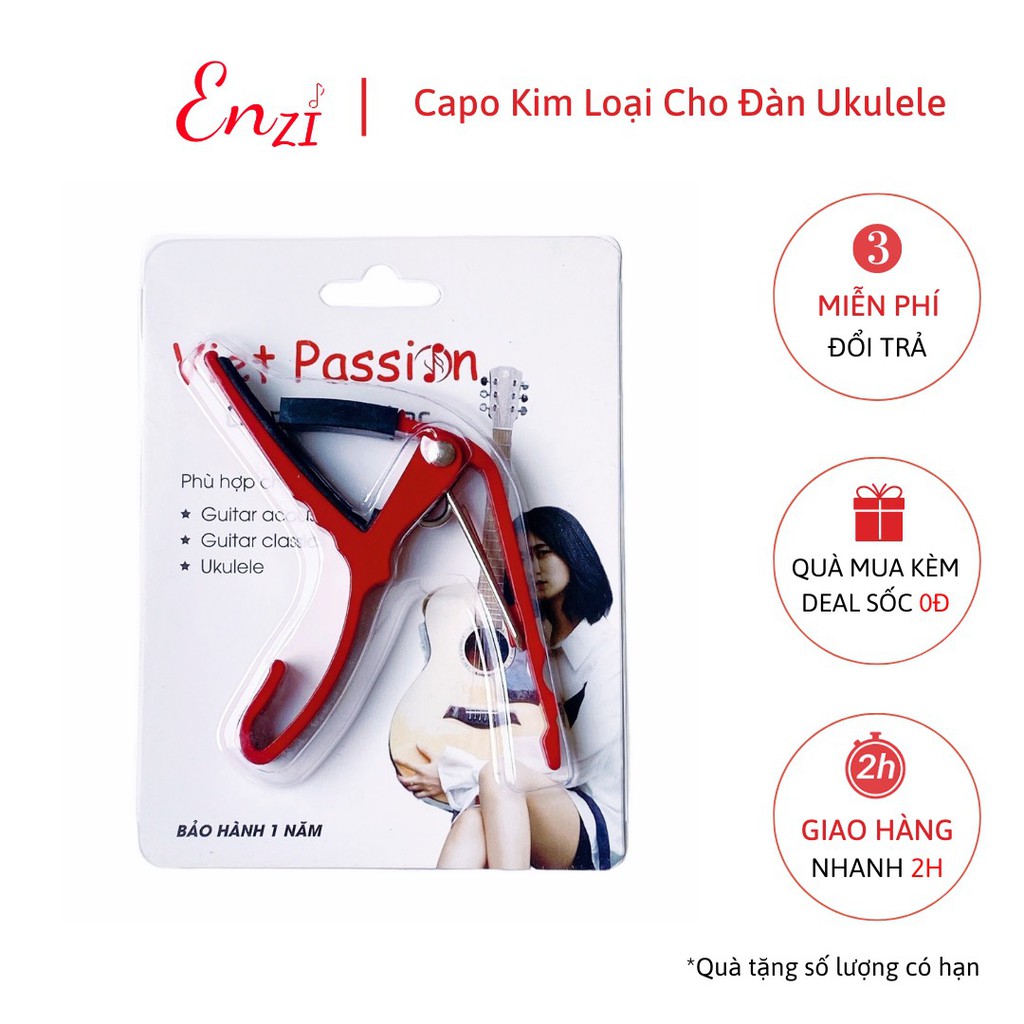 Kẹp đàn nâng tông hạ tông ukulele Enzi đỏ cho người mới bắt đầu, chất liệu hợp kim bền đẹp cho mọi size 21, 23, 26 inch