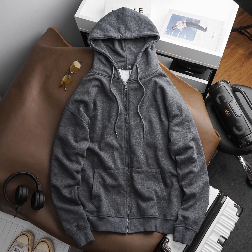 BIGSIZE - Áo khoác hoodie dây kéo vải nỉ thời trang nam bigsize 90 - 130kg - Trơn đủ màu