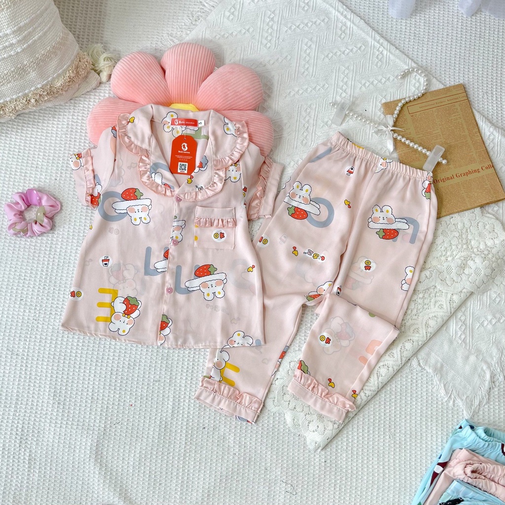 Bộ Quần Áo Ngủ Pijama Cộc Dài Mango Tay Bồng Cổ Bèo Cho Bé·