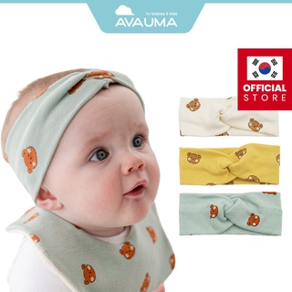 Băng đô AVAUMA thắt nút in họa tiết gấu hoạt hình nhỏ 3 màu sắc tùy chọn xinh xắn cho bé