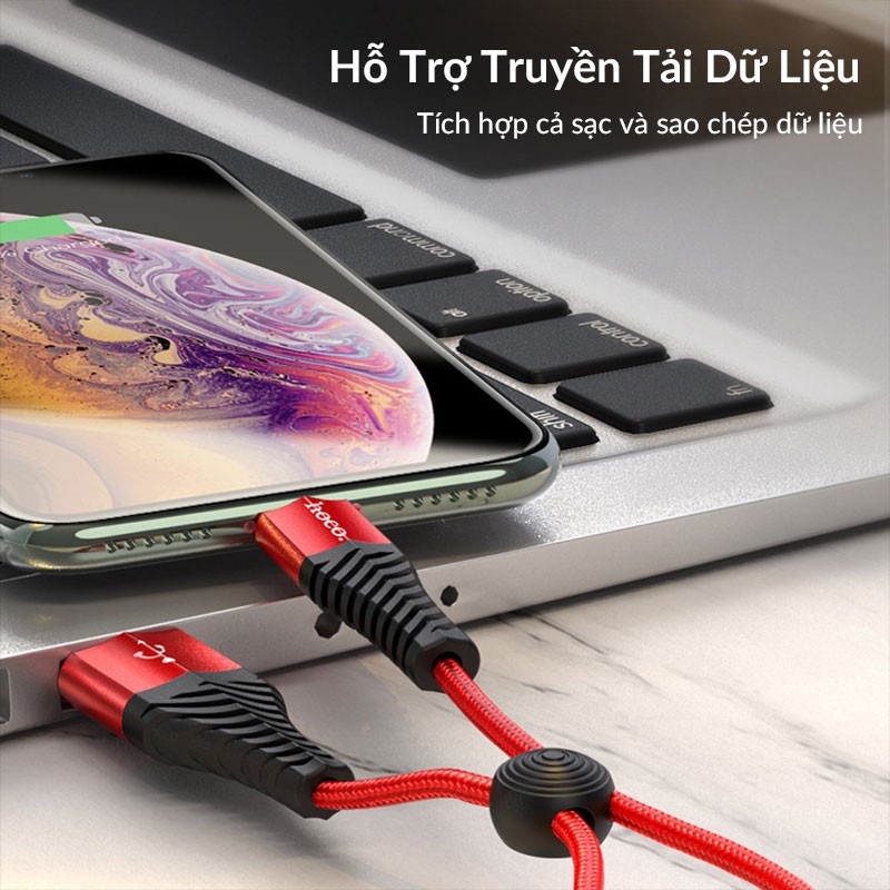 Cáp Sạc Nhanh Hoco X38 USB to Lightning, Cáp Sạc Nhanh 2.4A Dây Bện Chống Gãy, Chống Rối, Dùng Cho iPhone, iPad - Dài 1M