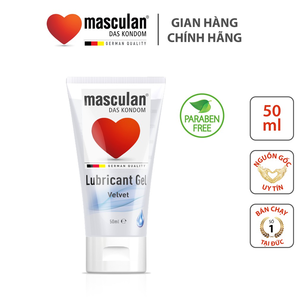 Gel Bôi Trơn Cao Cấp Masculan Velvet - Tạo Độ Mượt Tự Nhiên - Gốc Nước - Không Chất Bảo Quản - An Toàn - 50Ml