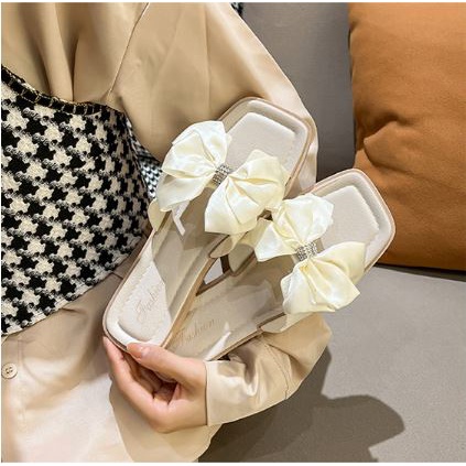 Dép Lê Quai Ngang Đế Bệt Đính Nơ Xinh Xắn Trẻ Trung Cho Bạn Nữ