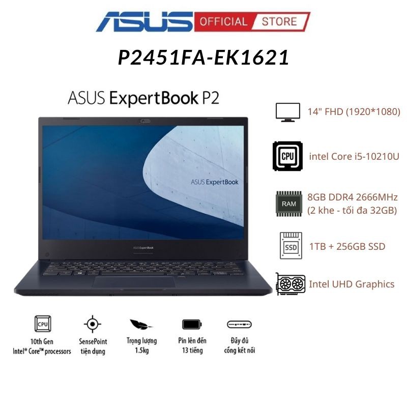 [Mã ELTECHZONE giảm 5% đơn 500K] Laptop Asus ExpertBook P2451FA-EK1621