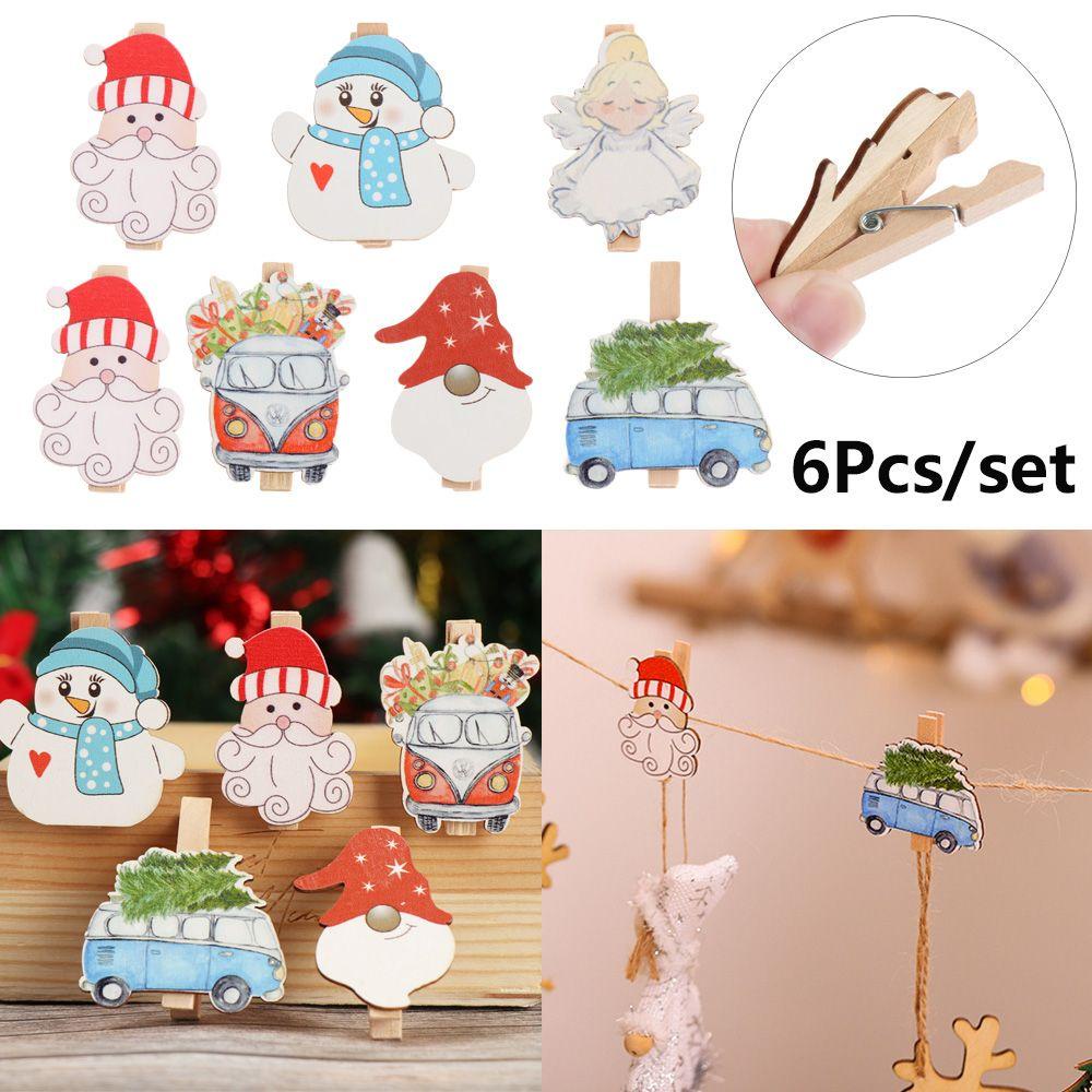 ZAIJIE24 Set 6 Kẹp Giấy Bằng Gỗ Dùng Trang Trí Giáng Sinh