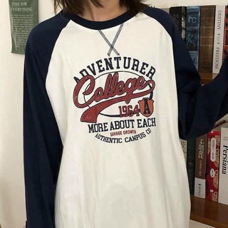 Áo thun TAY DÀI nữ ULZZANG freesize phông form rộng dáng unisex mặc cặp, nhóm, lớp chữ COLLEGE 1964 PHỐI TAY