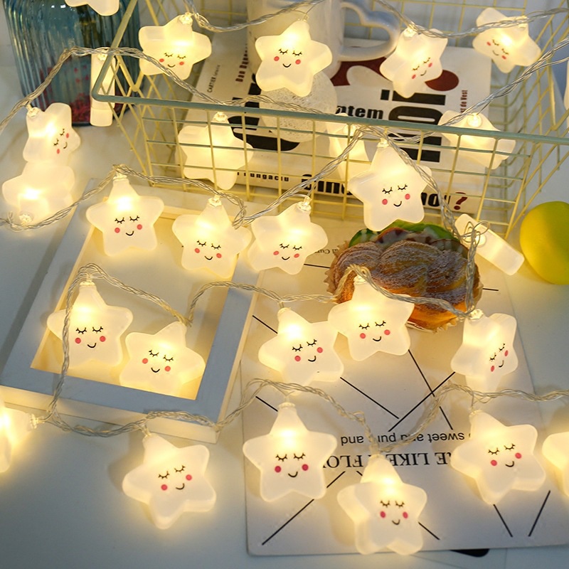 Dây đèn LED trang trí hình ngôi sao mặt cười 1.5M/3M tiện dụng