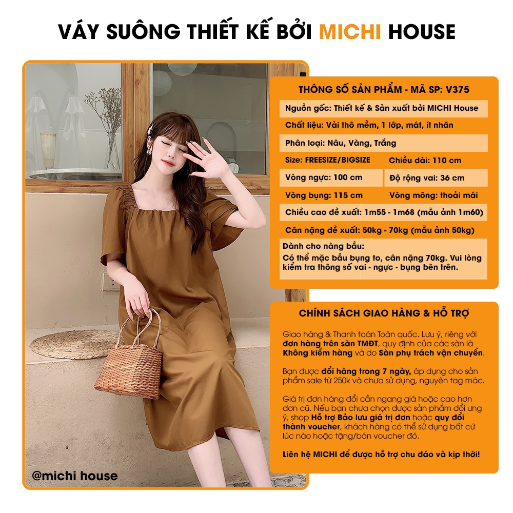 Váy Suông Maxi Đi Biển Vintage Kiểu Dáng Hàn Quốc Xinh Cổ Vuông MICHI House V375 | BigBuy360 - bigbuy360.vn